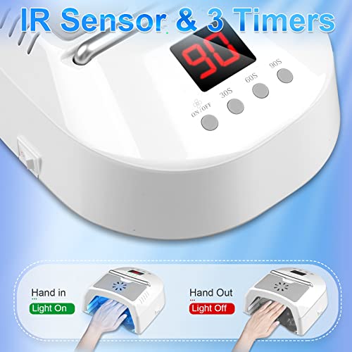 Professional UV Led Nail Lamp Cordless, 72W UV Lights for Gel Nails with Fan, IMENE Rechargeable Nail Dryer with Portable Handle Perfect for Salon Home Nail Art (White)