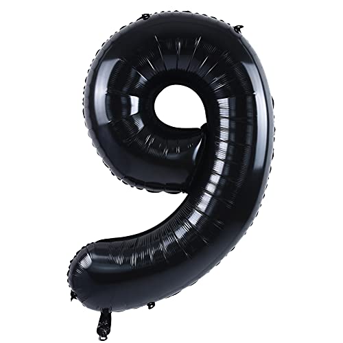 Image of TONIFUL 40 Inch Black Number 9 Balloons Large Foil 9th Birthday Decorations | Black 9 Balloon Number Nine for 9th 29th 39th 90th Birthday 9 Year Anniversary, Gold Birthday Decor for Men Women Boys Girls