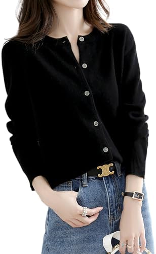 （22:00時点） [SHANLIANG] ニット トップス カーディガン レディース 前開き 長袖 無地 重ねる着便利 体型カバー 着痩せ 小顔 無地 高伸縮 セーター インナー 冷房対策 カジュアル オフィス 通勤 日常 プレゼント (JP, アルファベット, XL, ブラック)