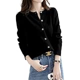 [SHANLIANG] ニット トップス カーディガン レディース 前開き 長袖 無地 重ねる着便利 体型カバー 着痩せ 小顔 無地 高伸縮 セーター インナー 冷房対策 カジュアル オフィス 通勤 日常 プレゼント (JP, アルファベット, XL, ブラック)