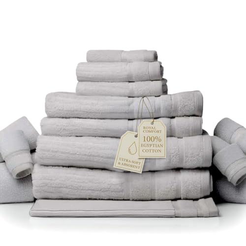 Royal Comfort Luxury Bath Towels Set Egyptian Cotton 600GSM Ultra Soft and Absorbent - 2 x Bath Towels, 2 x Hand Towels, 2 x Face Towels, 1 x Bath Mat, 1 x Hand Glove (Holly, 8 Piece Set)