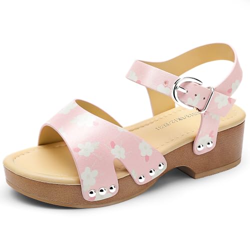 Image of Girls Sandals Wedge Platform Open Toe Sandals Ankle Strap Summer Heels Dress Shoes for Little Big Kid
