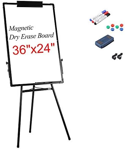 Dry Erase Easel Tripod Whiteboard, 24" x 36" Magnetic Flipchart Board, Height Adjustable Stand,3 Markers,1 Dry Eraser 6 for Free…