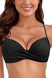 Aqua Eve Women Underwire Bikini Top Only - 2025 Push Up Swim Top Padded Bra Swimsuit, Black, Large