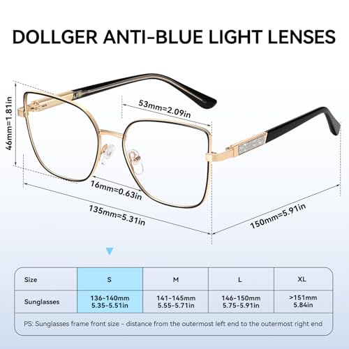 Image of Dollger Blue Light Blocking Glasses for Women Trendy Oversized Computer Gaming Eyeglasses Cat Eye Metal Frame bluelight glasses Black