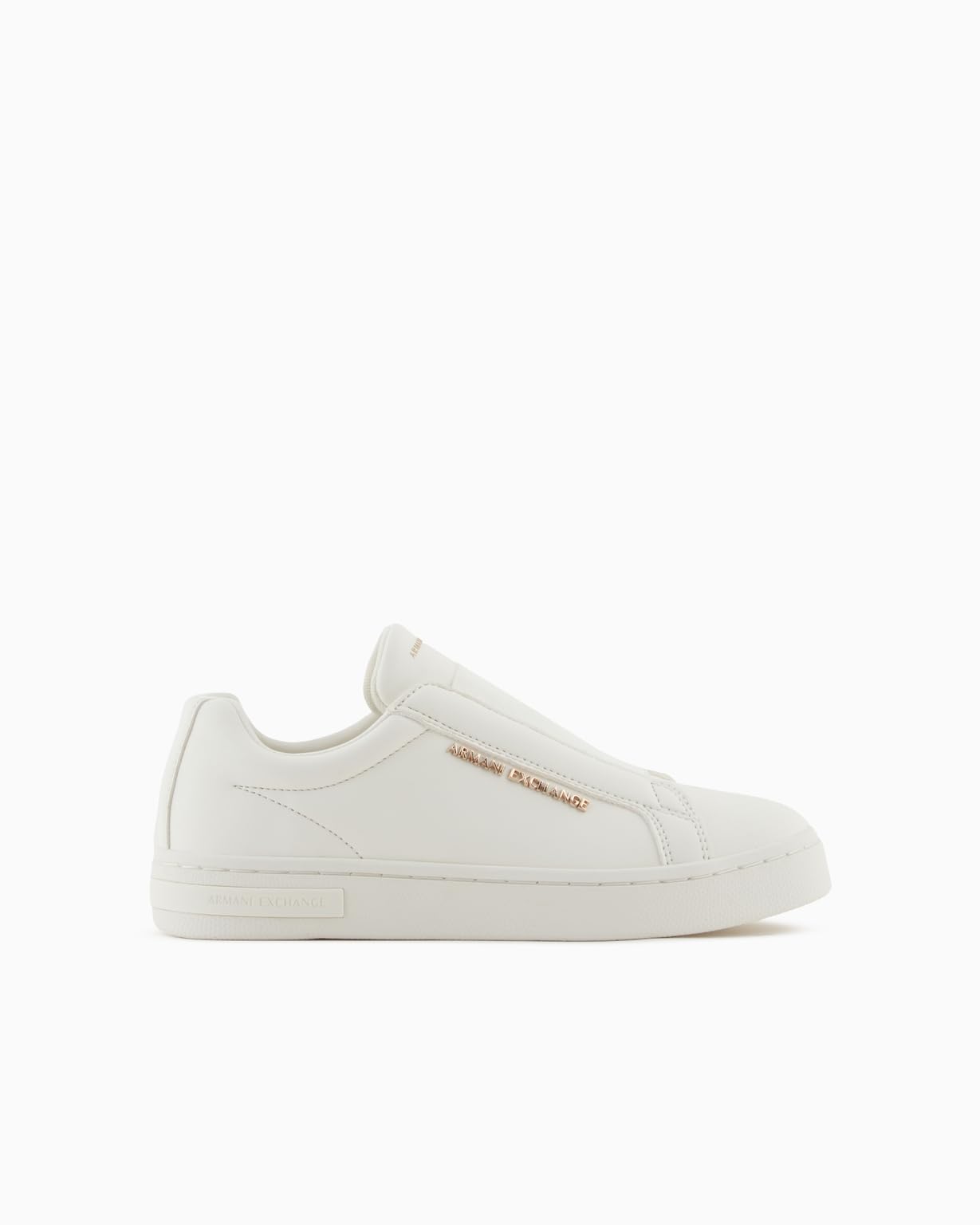 Armani Exchange Women's London, Metal Gold Logo, Slip On Trainers, Off White, 8.5 UK