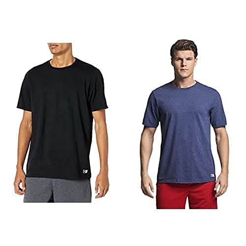 Image of Russell Athletic Men's Cotton Performance Short Sleeve T-Shirt, 2 Pack: Black /Vintage Heather Navy, XL