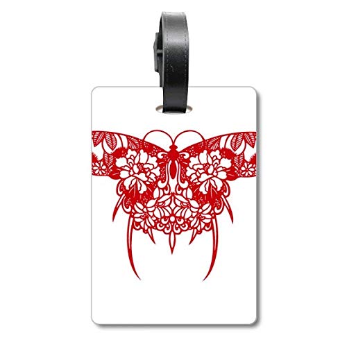 Étiquette de valise papillon chinois rouge en PVC pour bagage