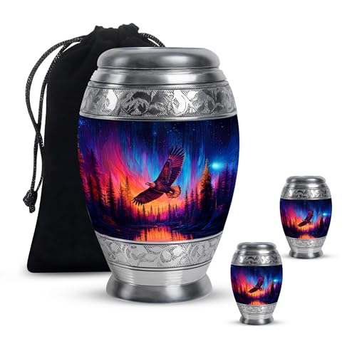 Image of Eagle Urn Small Decorative Urn for Ashes for Women 1 Large & 2 Small | Burial Urns for Male & Female, Burial Urns for Ashes