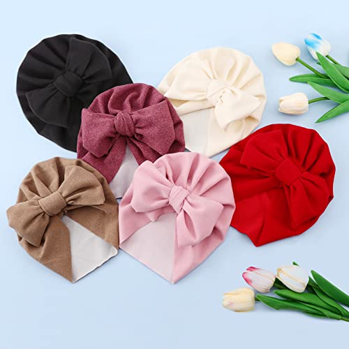 6 Pcs Baby Turban Hats Newborn Baby Girl Beanie Hat With Oversized Bow,Big Hair Bow Knotted Head Wrap For Infants Toddlers #TOP5