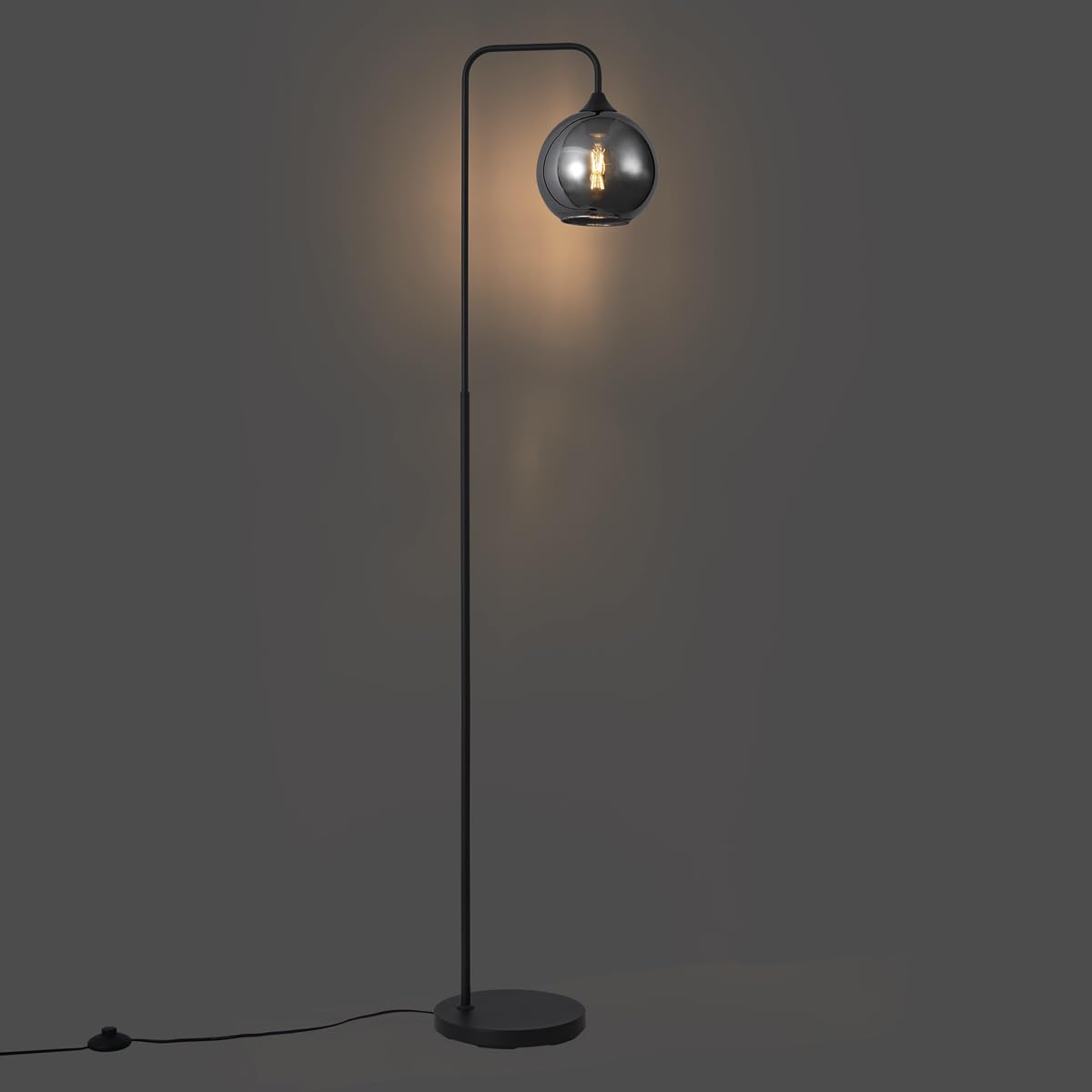 Qazqa Art Deco Stehleuchte, Stehlampe - Sandra - Schwarz mit Rauchglas, Rund, max. 15W, Geeignet für LED, 160cm, Ideal als Wohnzimmerlampe