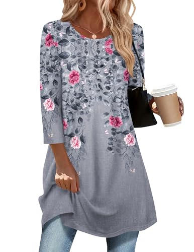 Image of Zeagoo Women Tops 3 /4 Sleeve Dressy Casual Plus Size Tunics Loose Blouses