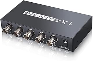 eSynic 1080P 1X4 SDI Splitter 1 In 4 Out Distribution 4 Way SDI Splitter Supports 3G-SDI SD-SDI HD-SDI up to 1320 Ft With for Dish Network TV Cinema Camera Computer etc with UK Power Adapter