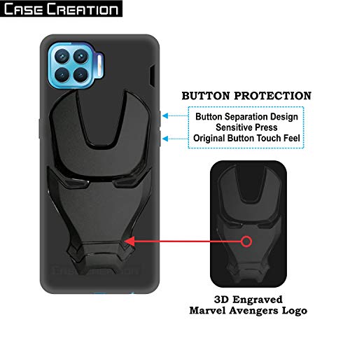 Image of COVERLY Official 3D Smooth Feel Avengers Logo Mask Soft Rugged Grip Silicone Iron Man Engraved Cartoon Movie Engraved Silicone Rubber Matte Back Cover for Oppo F17 / F17Pro -HD Avenger Black