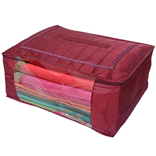 Image of Kuber Industries Parachute Saree Cover /Bag for Storage with Zip Closure | Wardrobe Organizer for Storage | Saree Organiser for Wardrobe | Maroon