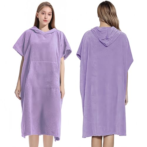 Proumhang Unisex Kapuzen-Tuch Poncho Bademantel -Schnelltrocknende Mikrofaser Strandtuch & Surf-Badeumhang für Schwimmen,Wechselrobe & Loungewear | Design (80x110 cm) für Damen & Herren Lila
