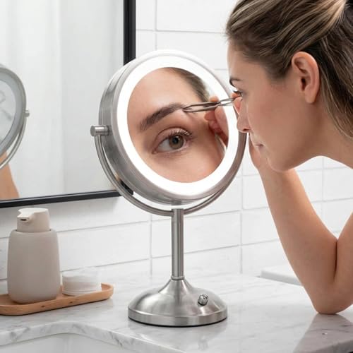Espejo de maquillaje con luz LED y aumento 10X redondo miniatura 3