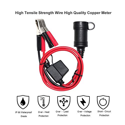 Image of SPARKING 5FT 12V Female Car Cigarette Lighter Socket Extension Cord with Battery Alligator Clips Car Battery Clip-on Extension Cable, 15A Fuse (5FT)
