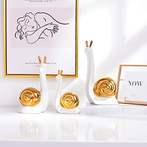 Mayiaho Modern Statues For Home Decor White Gold Ceramic Sculptures Small Animal Figurines Shelf Table Top Bookshelf Living Room Accents Clearance Items Rustic Art Objects Hand Snail(White-Woniu) #TOP6