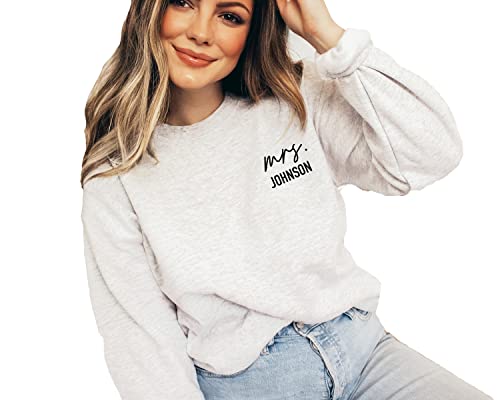 Mrs Sweatshirt - Custom Mrs Sweatshirt - New Mrs - Honeymoon Pajamas - Wedding Gift - Engagement Gift - Fiancee Gift Multiple Colors