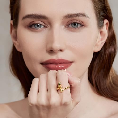 Cicy Bell 18k Gold Plated Rings for Women Trendy Irregular Waterdrop Melting Liquid Statement Chunky Ring Minimalis Jewelry Gifts4