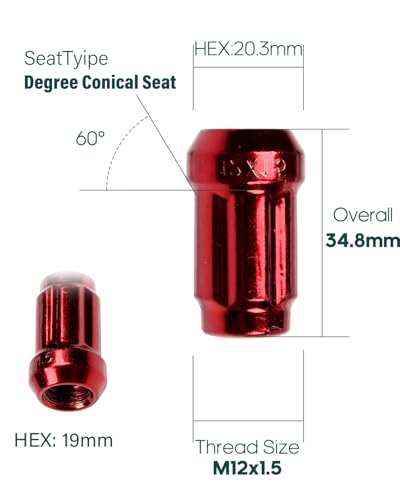 Image of SCITOO M12x1.5 Lug Nuts 1.37 inch(34.8mm) Length for Toyota Wheel Lug Bolts | Fit for Camry,for Corolla,for RAV4 - 3 /4 inch(19mm) Hex,24PCS Conical Seat