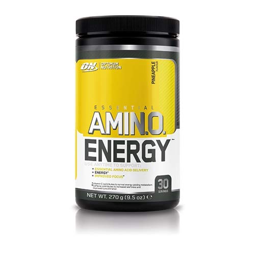 Optimum Nutrition ON Amino Energy Pre Workout en Polvo, Bebida Energética con Beta Alanina, Vitamina C, Cafeína, Aminoacidos Incluyendo BCAA, Piña, 30 Porciones, 270g, Embalaje Puede Variar