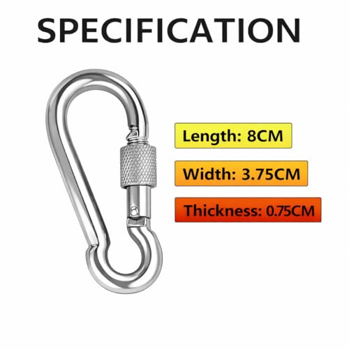 Image of Heavy Duty GI Carabiner Hook Screw Lock | High Tempered Galvanized Iron Snap Hook | Rust Resistant | Home Utility & Multipurpose Use (Pack of 4)