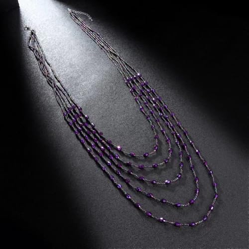 Long Layered Necklace for Women Trendy Colorful Boho Chunky Crystal Beaded Jewelry Womens Dainty Statement Fashion Necklaces Costume Bead Strand Necklace3