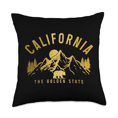 California The Golden State Mountains Bear Nature Vintage Throw Pillow