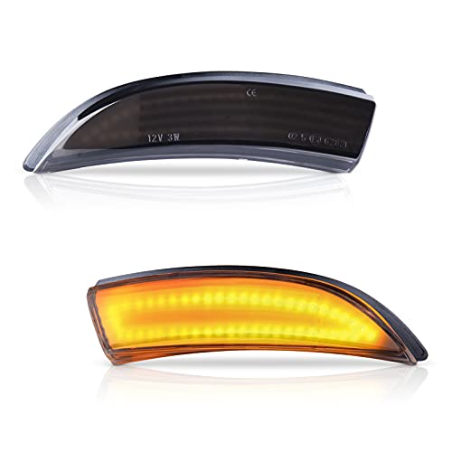 POPMOTORZ LED Mirror Turn Signal Light Smoked Lens - Normal Flash Amber Side Mirror Marker Lamps with 48 LEDs - Compatible With 2008.08-2017.04 Ford Fiesta Mk7 and B-Max 2012.11-2017.09, Pack of 2