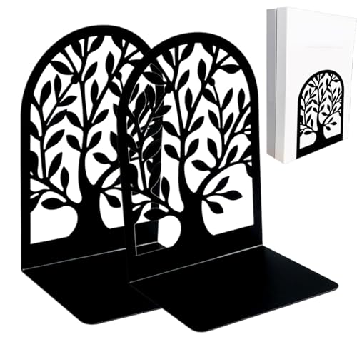 Tapones de libros de metal para libros pesados - Sujetalibros modernos para estanterías | Sujetalibros de metal para estantes | Soporte de tapa de libro antideslizante con diseño de árbol |