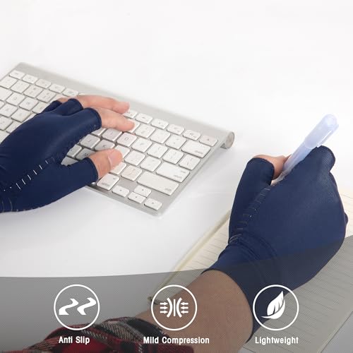 Image of Copper Arthritis Gloves for Women Men, Fingerless Breathable & Moisture Wicking Arthritis Compression Gloves for Relieving Carpal Tunnel Aches, Rheumatoid Pains, Joint Swell Navy M