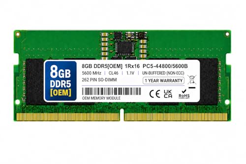 Image of 8GB DDR5 5600MHz OEM Laptop RAM Compatible with Samsung [Key Specs: PC5-44800 /5600B | 262-Pin SO-DIMM | CL46 | 1Rx16 | 1.1V | Non-ECC] | 1 Year Seller Warranty