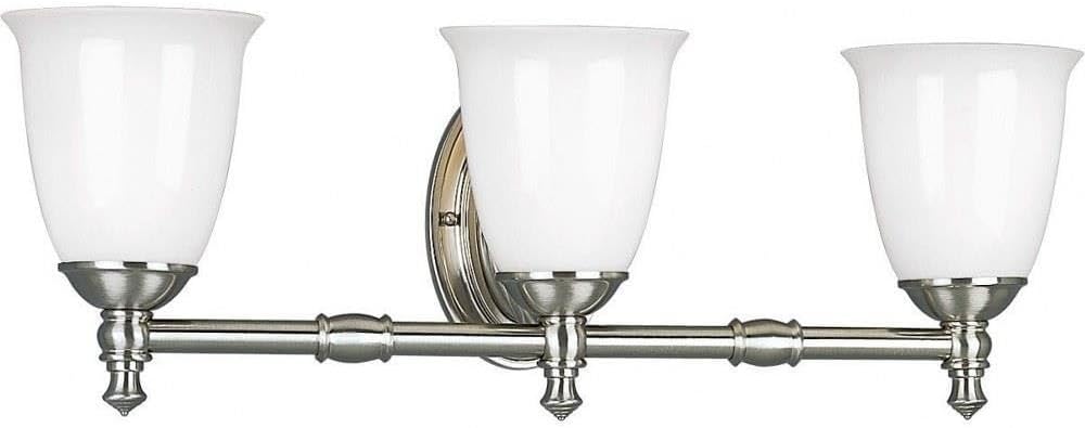 Progress Lighting P3029-09 Victorian Collection White Opal Glass Farmhouse Bath Vanity Light, 3-Light, Brushed Nickel