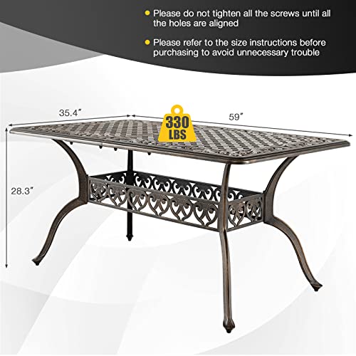 Tangkula-59-Inches-Outdoor-Dining-Table-All-Weather-Cast-Aluminum-Table-with-Umbrella-Hole-6-8-Person-Rectangular-Dining-Table-for-Garden-Backyard-and-Poolside-Bronze Tangkula 59 Inches Outdoor Dining Table All Weather Cast Aluminum Table with Umbrella Hole 6 8 Person Rectangular Dining Table for Garden Backyard and Poolside Bronze