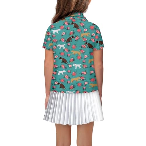 Girls Short Sleeve Golf Shirts Button Up V Neck Tennis Shirts Quick Dry Athletic Tank Tops for Age 5-16 Years2