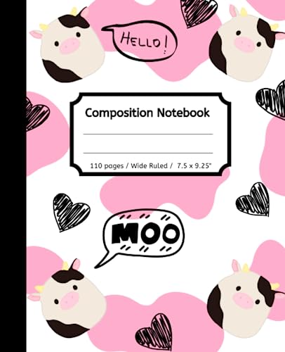 Composition Notebook: Cute Cow Print, Wide Ruled Lined For kids, 110 pages, School Supplies image 2