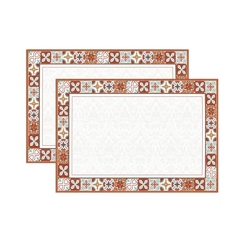 Image of Premium Leather Dining (Pack of 2) Placemats - Waterproof, Heat Resistant, Non-Slip Table Mats for Kitchen & Dining (Brown Portico Tile)