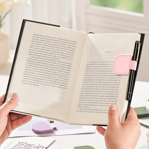 2Pcs Magnetic Leather Bookmarks with Gift Box Round-Shaped Magnetic Pen Holder Book Marks Clip Gift for Book Lover Readers Cute Bookmark for Women, Pink — view 2