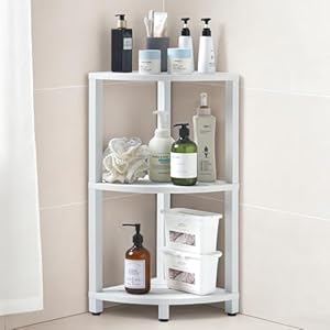 HDPS 3 Tier Floor Standing Corner Shower Caddy Organizer Shelf, Waterproof & Durable Bathroom Shelves Stand Rack with Anti-Slip Feet, Space-Saving Design Storage