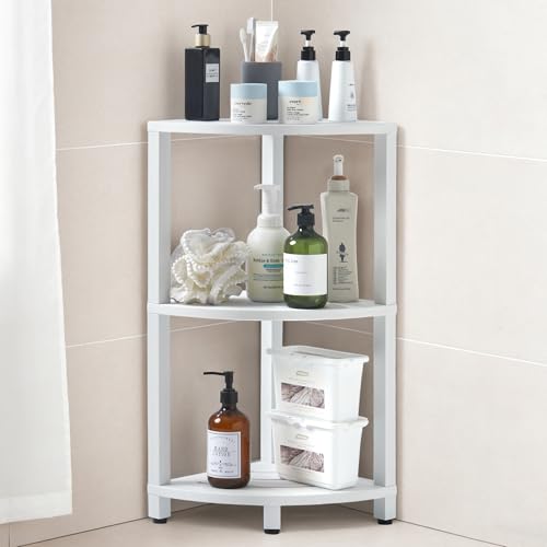 HDPS 3 Tier Floor Standing Corner Shower Caddy Organizer Shelf, Waterproof & Durable Bathroom Shelves Stand Rack with Anti-Slip Feet, Space-Saving Design Storage