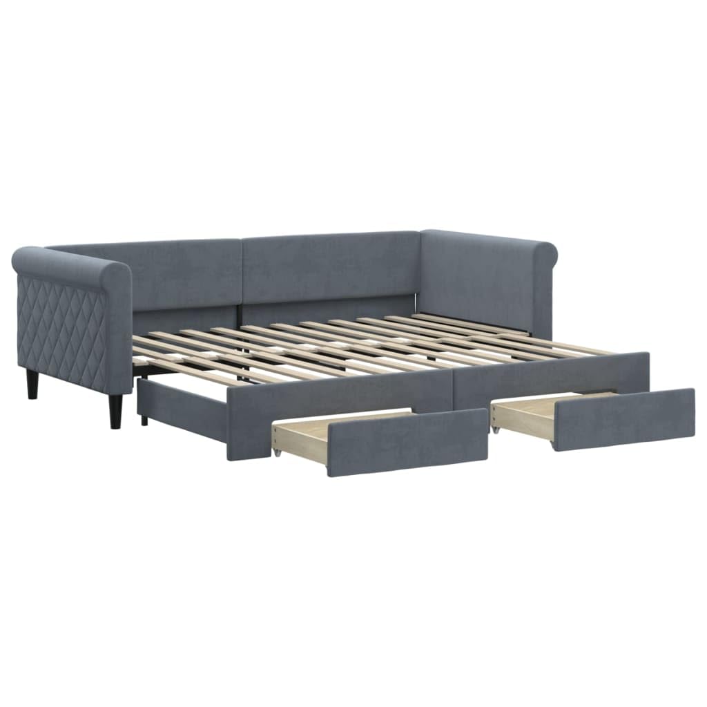 vidaXL Sofa rozsuwana z szufladami, ciemnoszara, 90x200 cm, aksamit