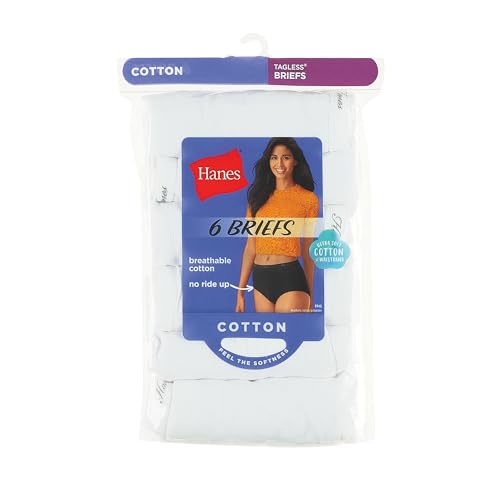 Image of Hanes Women's Cotton Briefs 6 Pack - White, Size 6