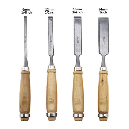 Scalpello per legno, 4 pezzi, 6/12/18/24 mm