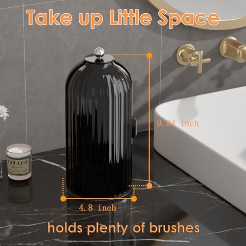 Image of YOOLENS Makeup Brush Holder with Lid 360 Rotating Clear Dustproof Make Up Organizers for Vanity Bathroom Countertop, All Black