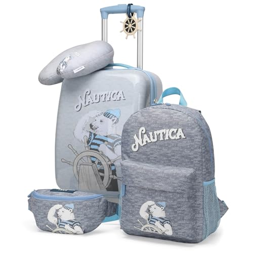 Nautica Kids Luggage - 18 Hardside Rolling Carry-on Suitcase with Spinner Wheels Polar Voyage 5pc Travel Set