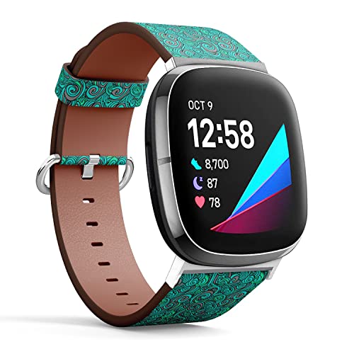 CJBROES Replacement Leather Watch Band, Compatible with Fitbit Versa 3 and Fitbit Sense of Wristband Bracelet Accessory - Pattern Design
