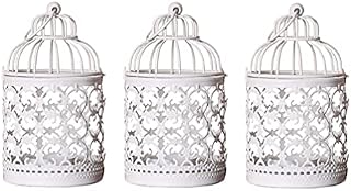 Happyyami 3 Pcs European Style Hanging Birdcage Lantern Metal Wedding Bird Cages Vintage Decorative Hanging Candle Holder Wedding Home Table Decoration Without Candle