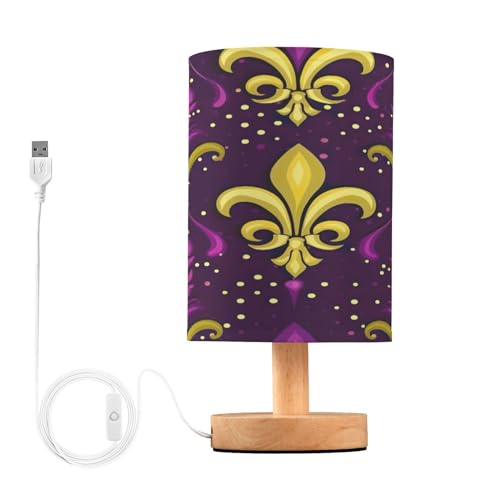SDMKA Mardi Gras Pattern Bedside Table Lamp for Bedroom, Minimalist Nightstand Lamp with Round Fabric Shade for Living Room, Office, No Bulb Required